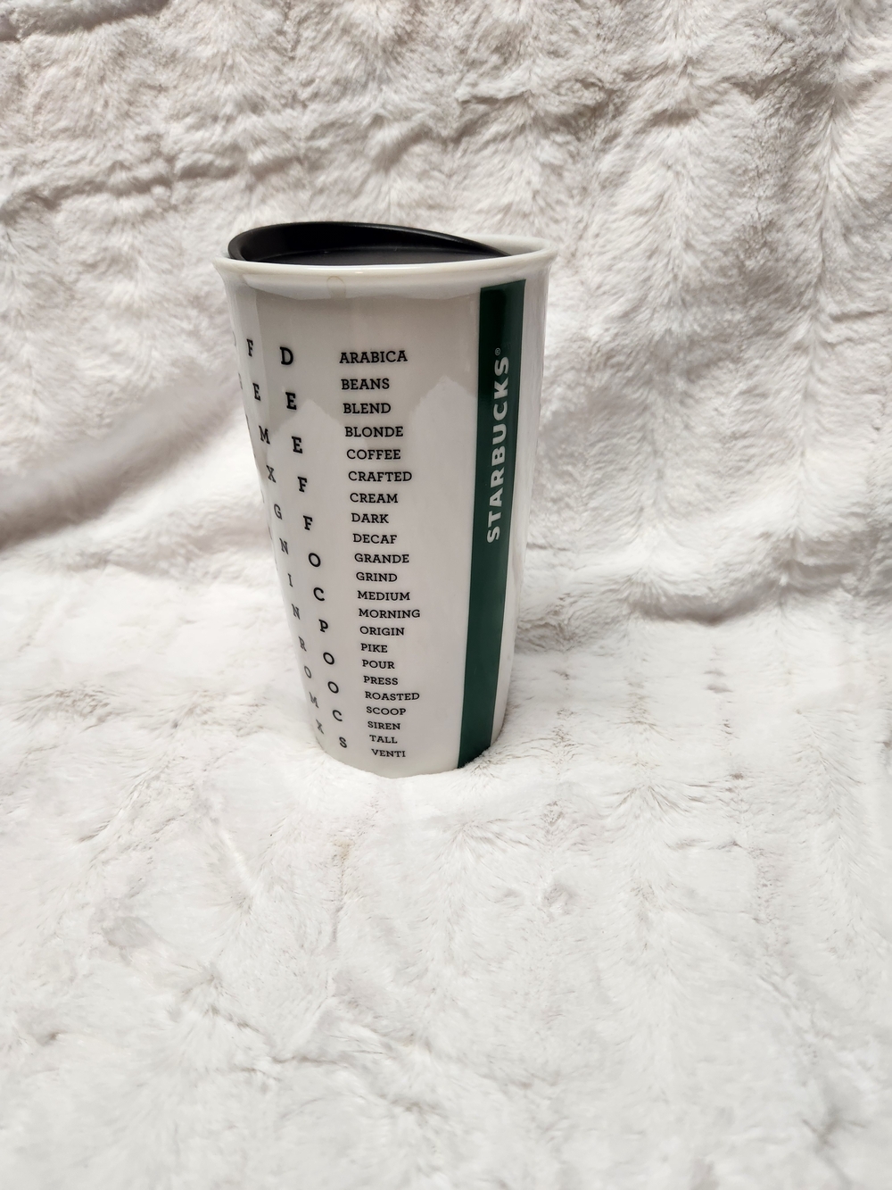Starbucks Ceramic Travel Tumbler - White with Green Stripe